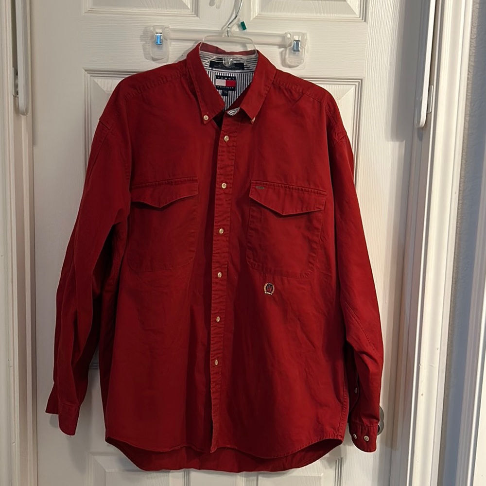 Tommy Hilfiger Men’s Shirt Size L Red Button‎ Down